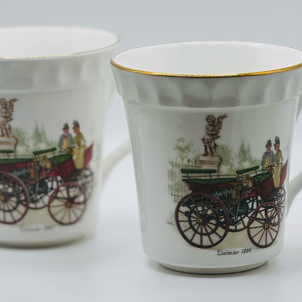 Pair of Crown Staffordshire Dalmier Coffee Mugs Porcelain gold trimmed
